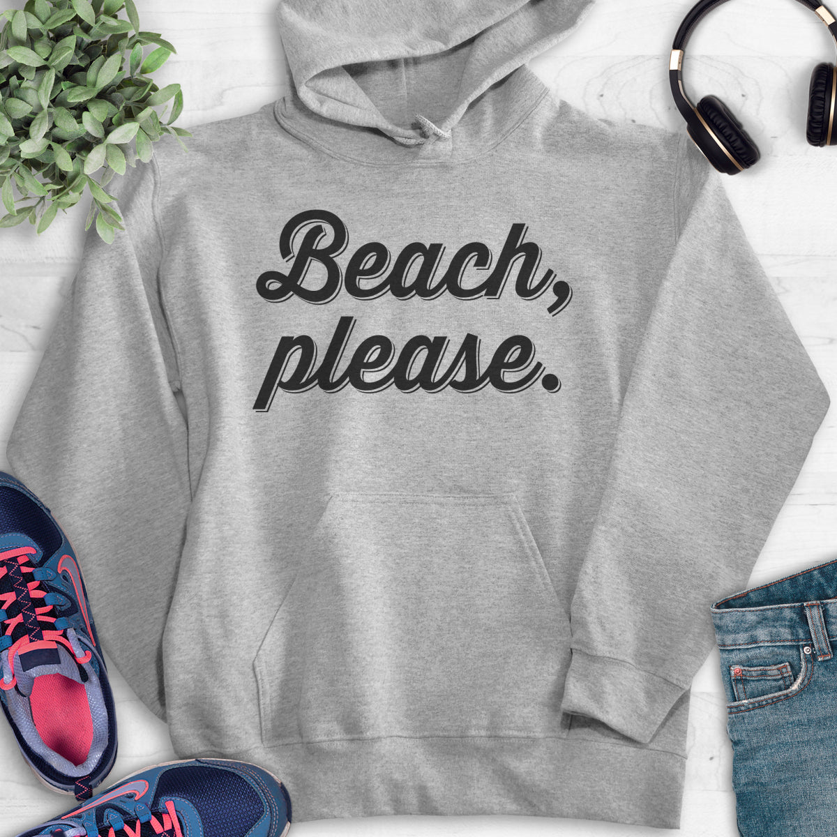 Beach, Please Hoodie Heather Gray