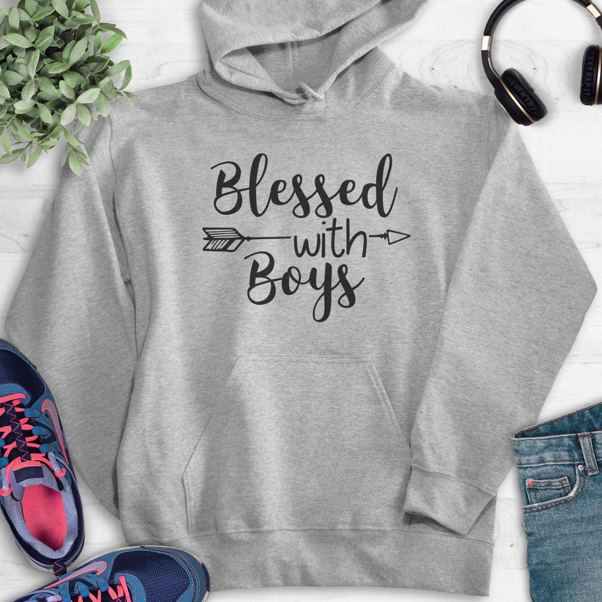 Blessed With Boys Hoodie Heather Gray