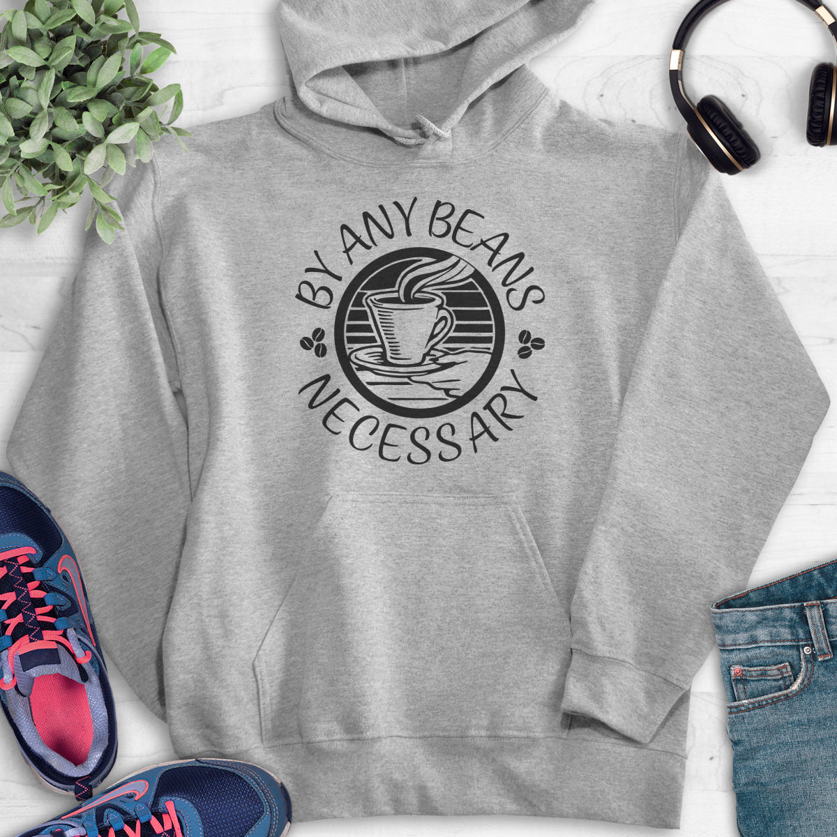 By Any Beans Necessary Hoodie Heather Gray