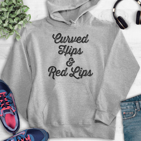 Curved Hips And Red Lips Hoodie Heather Gray