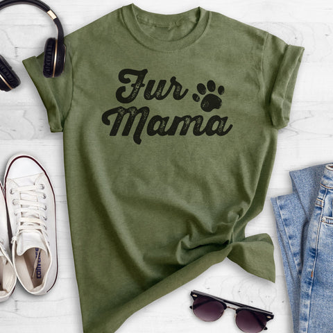 Fur Mama Heather Military Green Unisex T-shirt