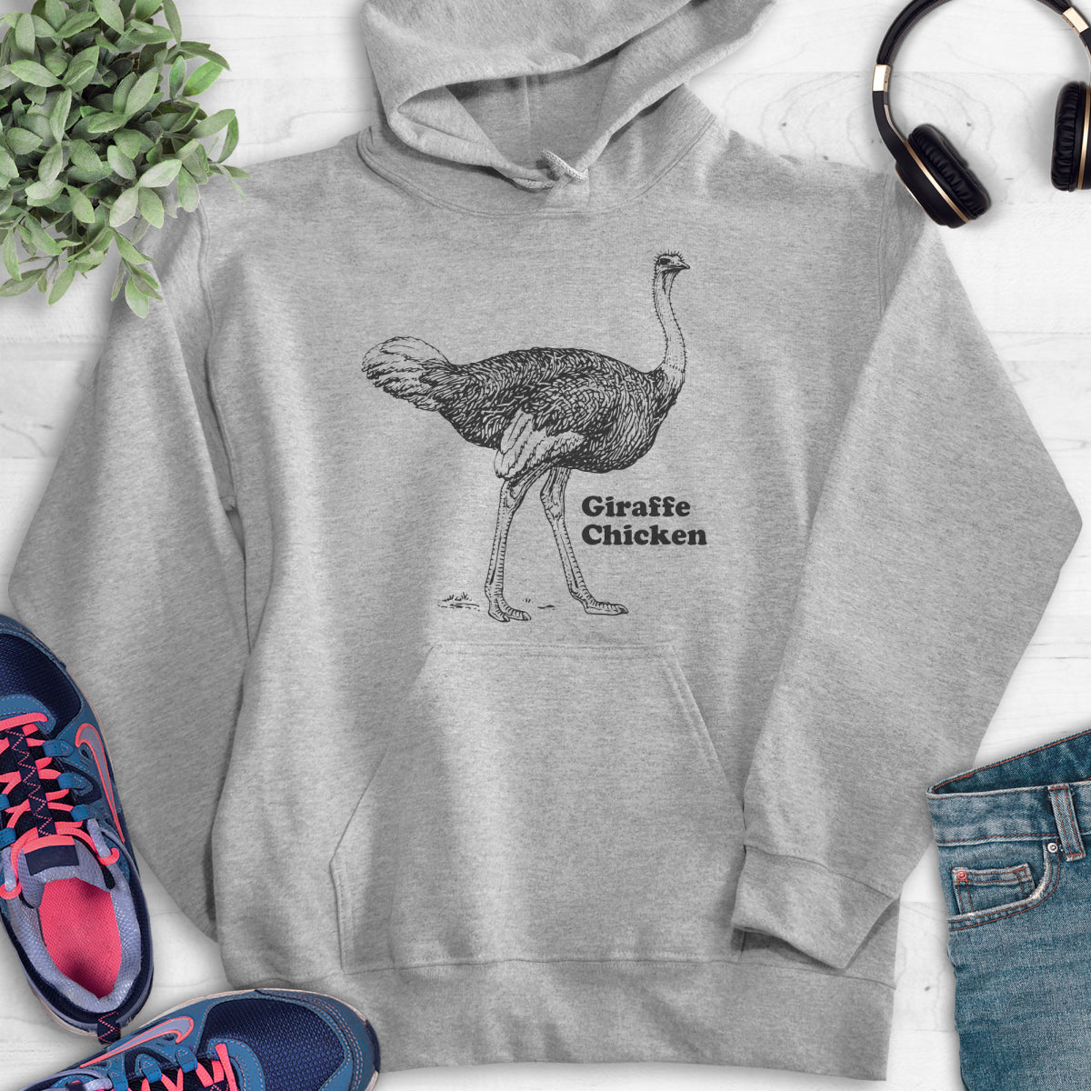 Giraffe Chicken Hoodie Heather Gray