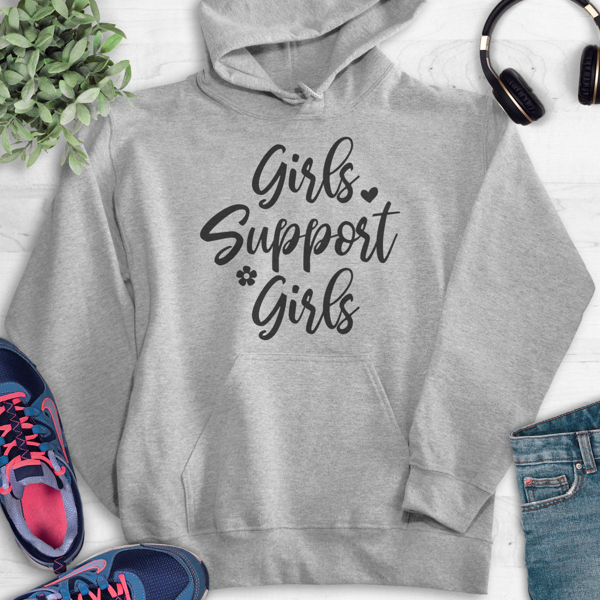 Girls Support Girls Hoodie Heather Gray