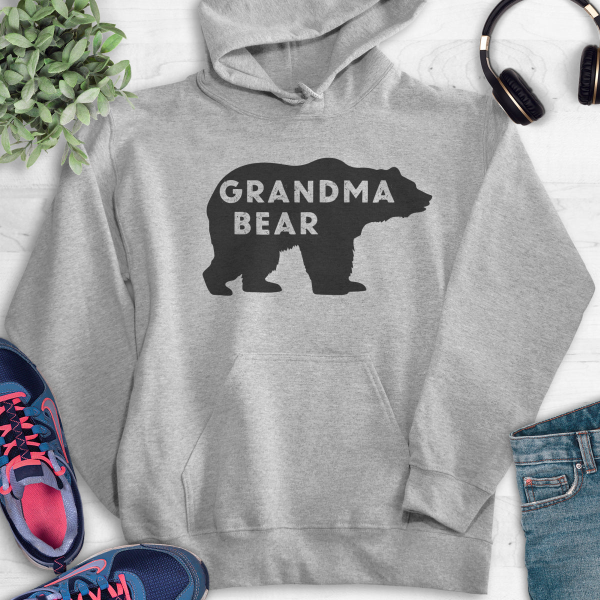 Grandma Bear Hoodie Heather Gray