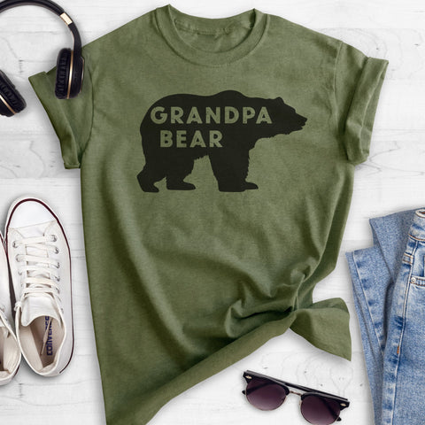 Grandpa Bear Heather Military Green Unisex T-shirt