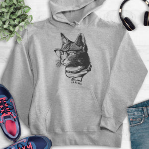 Hipster Cat Hoodie Heather Gray