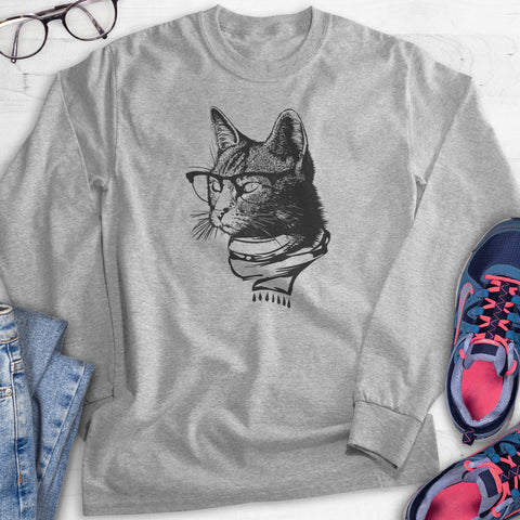 Hipster Cat Hoodie, Sweatshirt, Long Sleeve T-shirt