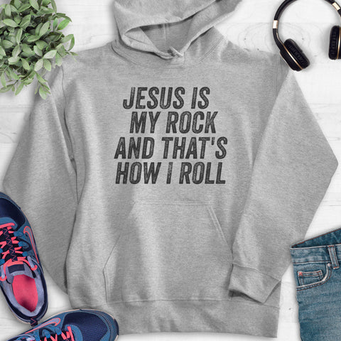 Jesus Is My Rock & That's How I Roll Hoodie Heather Gray