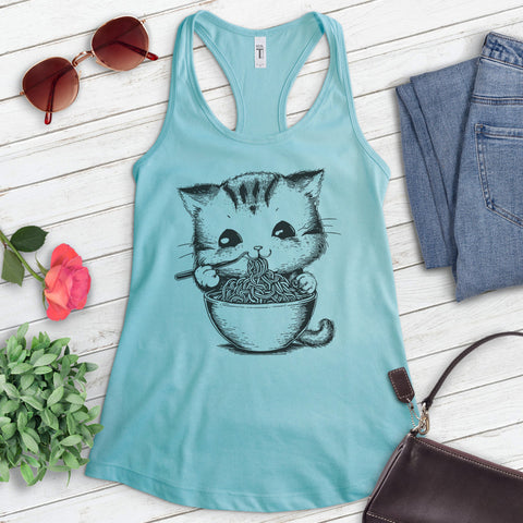 Kitten Eating Ramen Tank Top