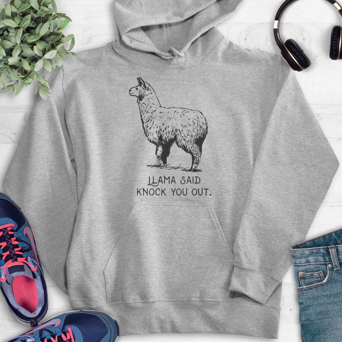 Llama Said Knock You Out Hoodie Heather Gray