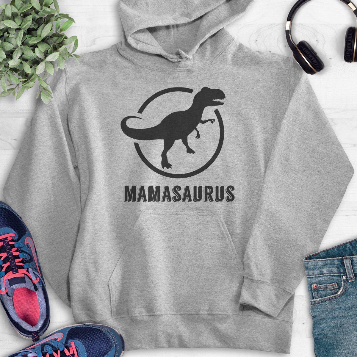 Mamasaurus Hoodie Heather Gray