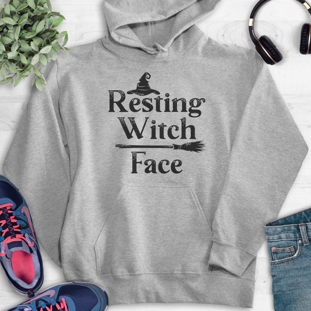 Resting Witch Face Hoodie Heather Gray