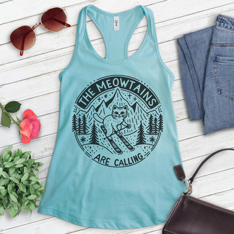 The Meowtains Are Calling Cat Skiing Tank Top