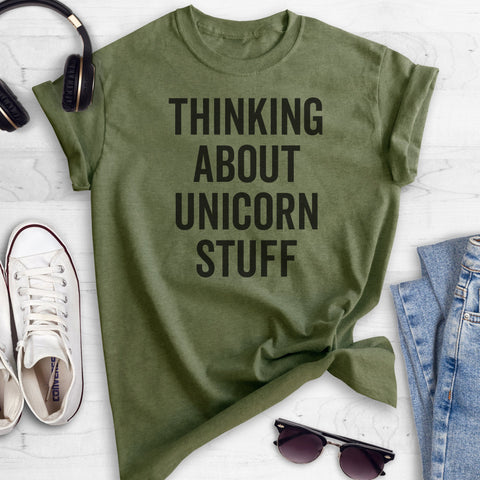 Thinking About Unicorn Stuff Heather Military Green Unisex T-shirt