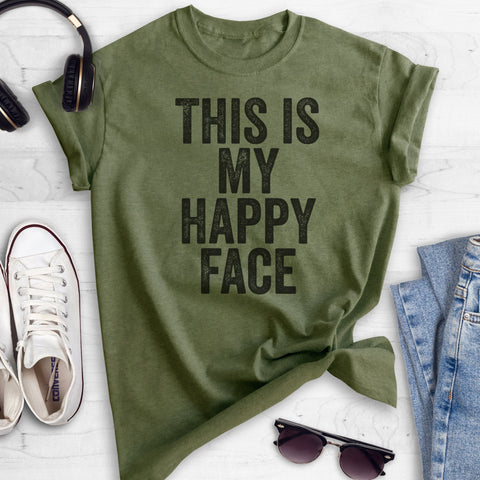 This Is My Happy Face Heather Military Green Unisex T-shirt