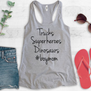 Trucks, Superheroes, Dinosaurs #BoyMom Tank Top