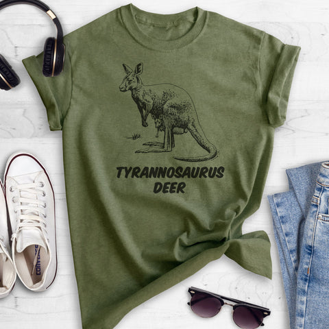 Tyrannosaurus Deer Heather Military Green Unisex T-shirt