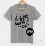 21 Years Into This Awkward Phase (Customize Any Age) Heather Gray V-Neck T-shirt