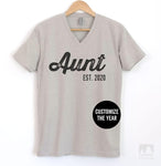 Aunt Est. 2020 (Customize Any Year) Silk Gray V-Neck T-shirt
