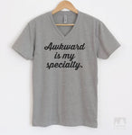 Awkward Is My Specialty Heather Gray V-Neck T-shirt