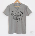 Blessed Mama Heather Gray V-Neck T-shirt