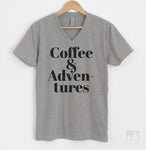 Coffee & Adventures Heather Gray V-Neck T-shirt