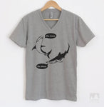 Da Dum Shark Heather Gray V-Neck T-shirt