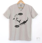 Da Dum Shark Silk Gray V-Neck T-shirt