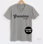 Grandma Est. 2020 (Customize Any Year) Heather Gray V-Neck T-shirt