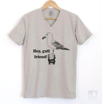 Hey Gull Friend Silk Gray V-Neck T-shirt