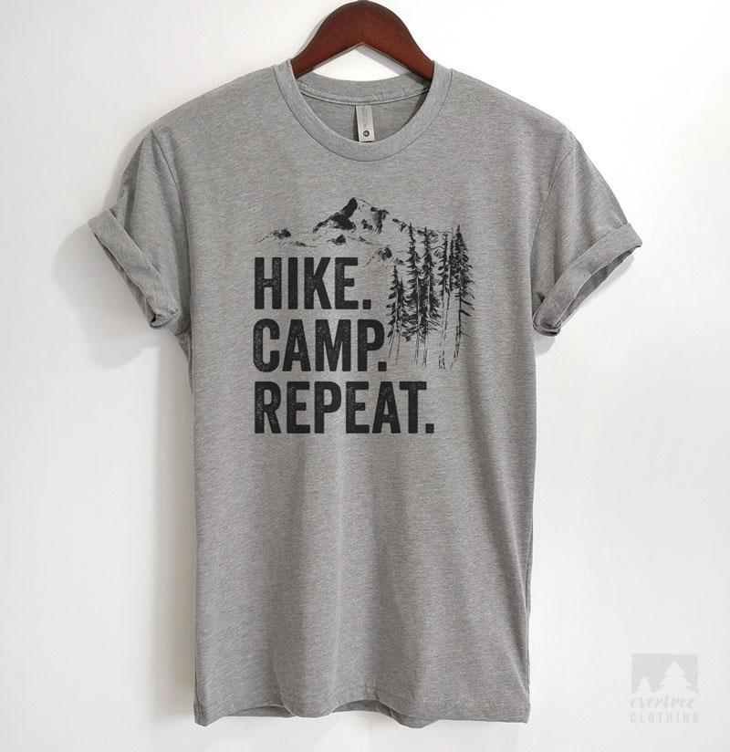 Hike Camp Repeat Heather Gray Unisex T-shirt