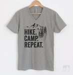 Hike Camp Repeat Heather Gray V-Neck T-shirt