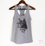 Hipster Cat Heather Gray Tank Top