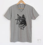 Hipster Cat Heather Gray V-Neck T-shirt