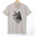 Hipster Cat Silk Gray V-Neck T-shirt