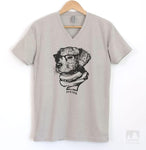 Hipster Dog Silk Gray V-Neck T-shirt