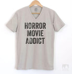 Horror Movie Addict Silk Gray V-Neck T-shirt
