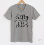 I'm So Crafty I Sweat Glitter Heather Gray V-Neck T-shirt