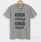 Kinda Classy Kinda Hood Heather Gray V-Neck T-shirt