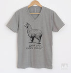 Llama Said Knock You Out Heather Gray V-Neck T-shirt