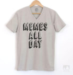Memes All Day Silk Gray V-Neck T-shirt