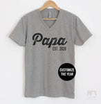 Papa Est. 2020 (Customize Any Year) Heather Gray V-Neck T-shirt