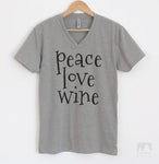 Peace Love Wine Heather Gray V-Neck T-shirt