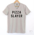 Pizza Slayer Silk Gray V-Neck T-shirt