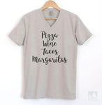 Pizza Wine Tacos Margaritas Silk Gray V-Neck T-shirt