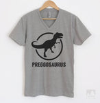 Preggosaurus Heather Gray V-Neck T-shirt