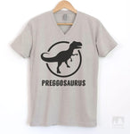 Preggosaurus Silk Gray V-Neck T-shirt