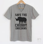 Save The Chubby Unicorns Heather Gray V-Neck T-shirt