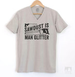 Sawdust is Man Glitter Silk Gray V-Neck T-shirt