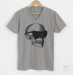 Skull With Sunglasses Heather Gray V-Neck T-shirt
